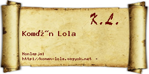 Komán Lola névjegykártya
